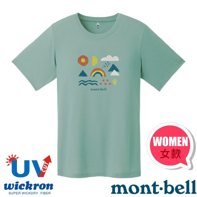 【mont-bell】女 Wickron吸濕排汗短袖T恤(NATURE SYMBOLS符號)1114793 LBL 淺藍✿30E010